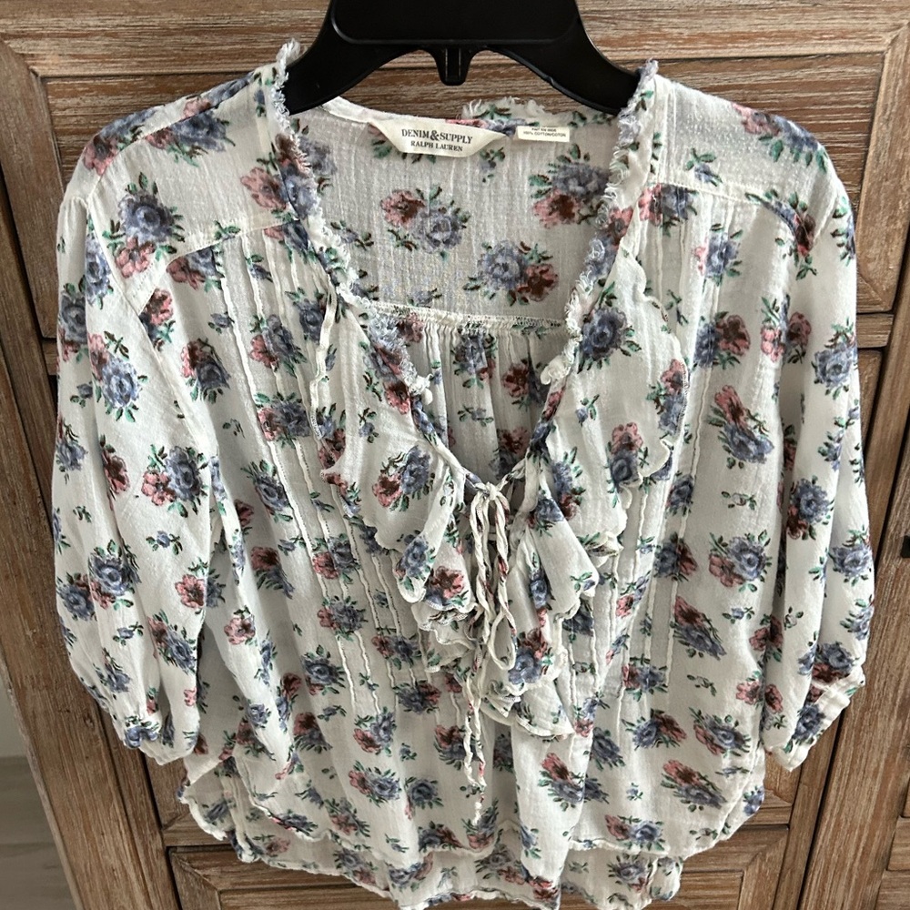 Denim & Supply Ralph Lauren Floral Top   Cream and Blue